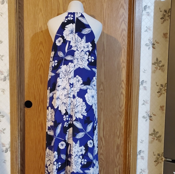 Tahari floral high low sleeveless maxi dress purplish blue polyester size S - Picture 7 of 13